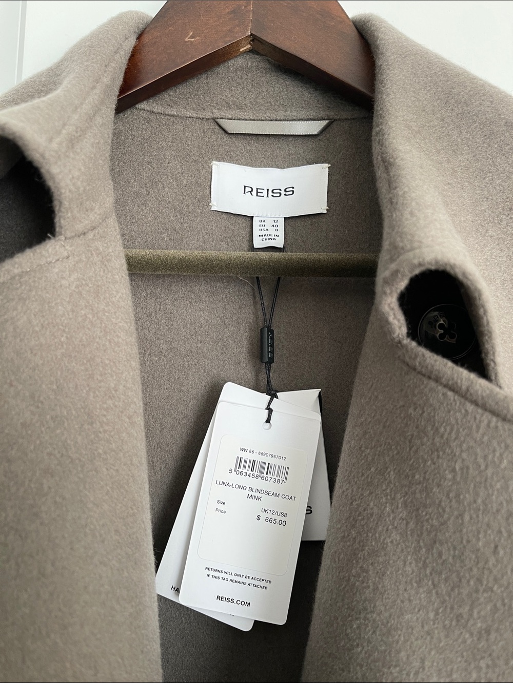 NWT Reiss Luna Double Breasted Wool Coat Mink - Picture 5 of 9